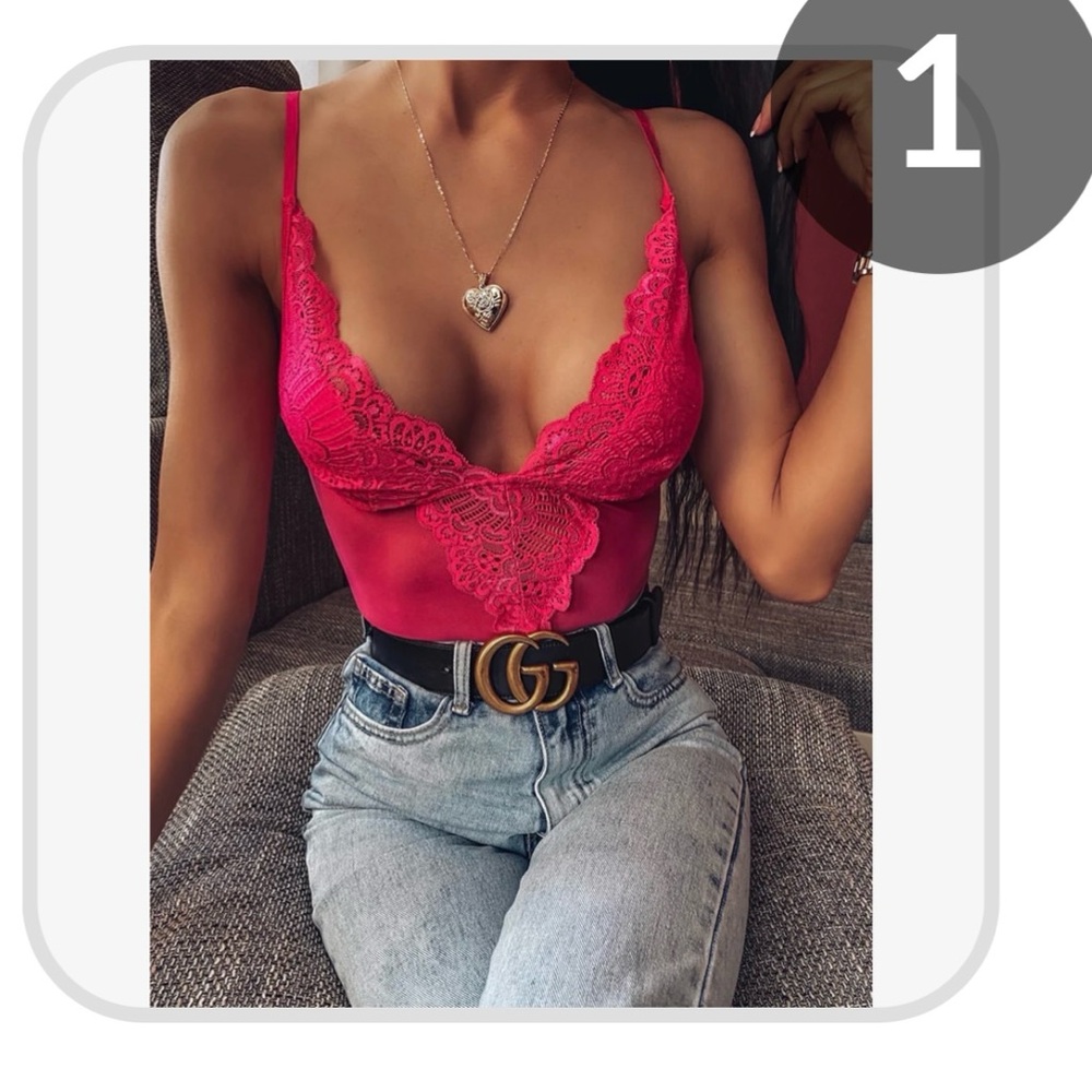 Pink Lace Lingerie Bodysuit - Picture 4 of 8